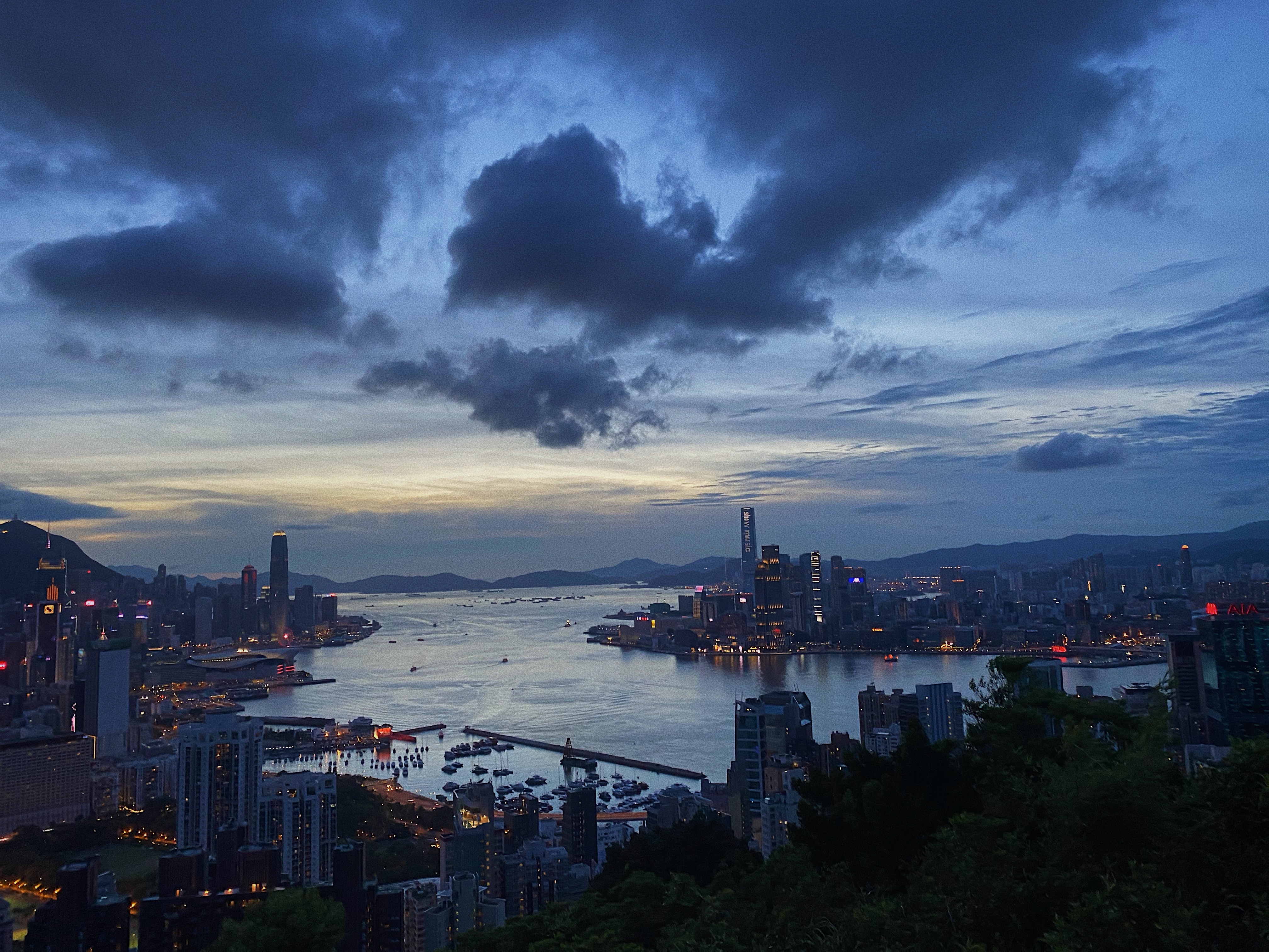 Picture of Hong Kong's landscape. Various buildings during sunset.